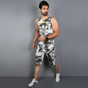 ست رکابی شلوارک آدیداس چیریکی سفید مشکی مردانه مدل A200