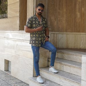 پیراهن هاوایی مردانه ورساچه طرح گل مدل W52