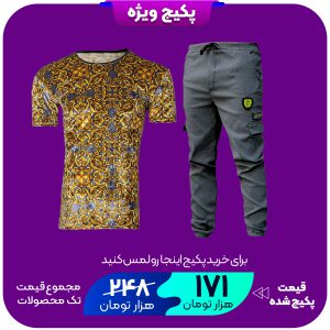پکیج تیشرت مخمل طوسی طلایی مردانه مدل Silver شلوار اسلش مردانه طوسی تیره مدل RAYAN