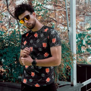 پکیج تیشرت مخمل Gucci مردانه مدل X22عینک آفتابی آینه ای نارنجی مدل A70