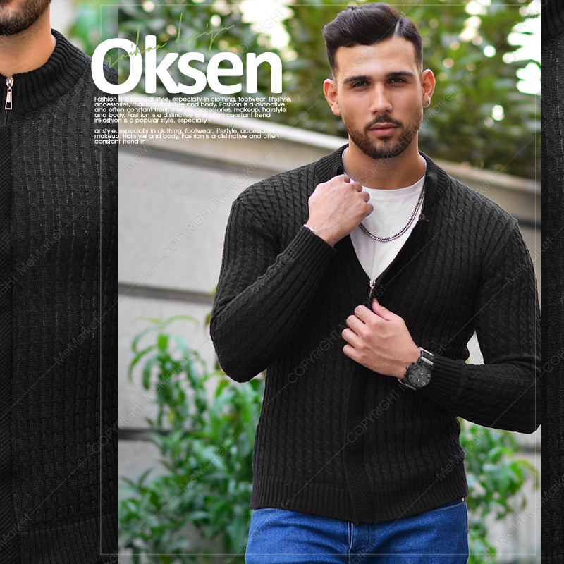 سویشرت بافت مشکی مردانه مدل OKSEN