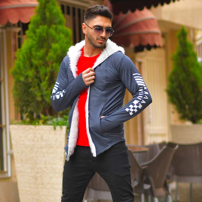 هودی مردانه لبه خز دار مدل ramyar