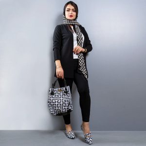 ست کیف کفش مشکی سفیدطرحدار مدل Davina