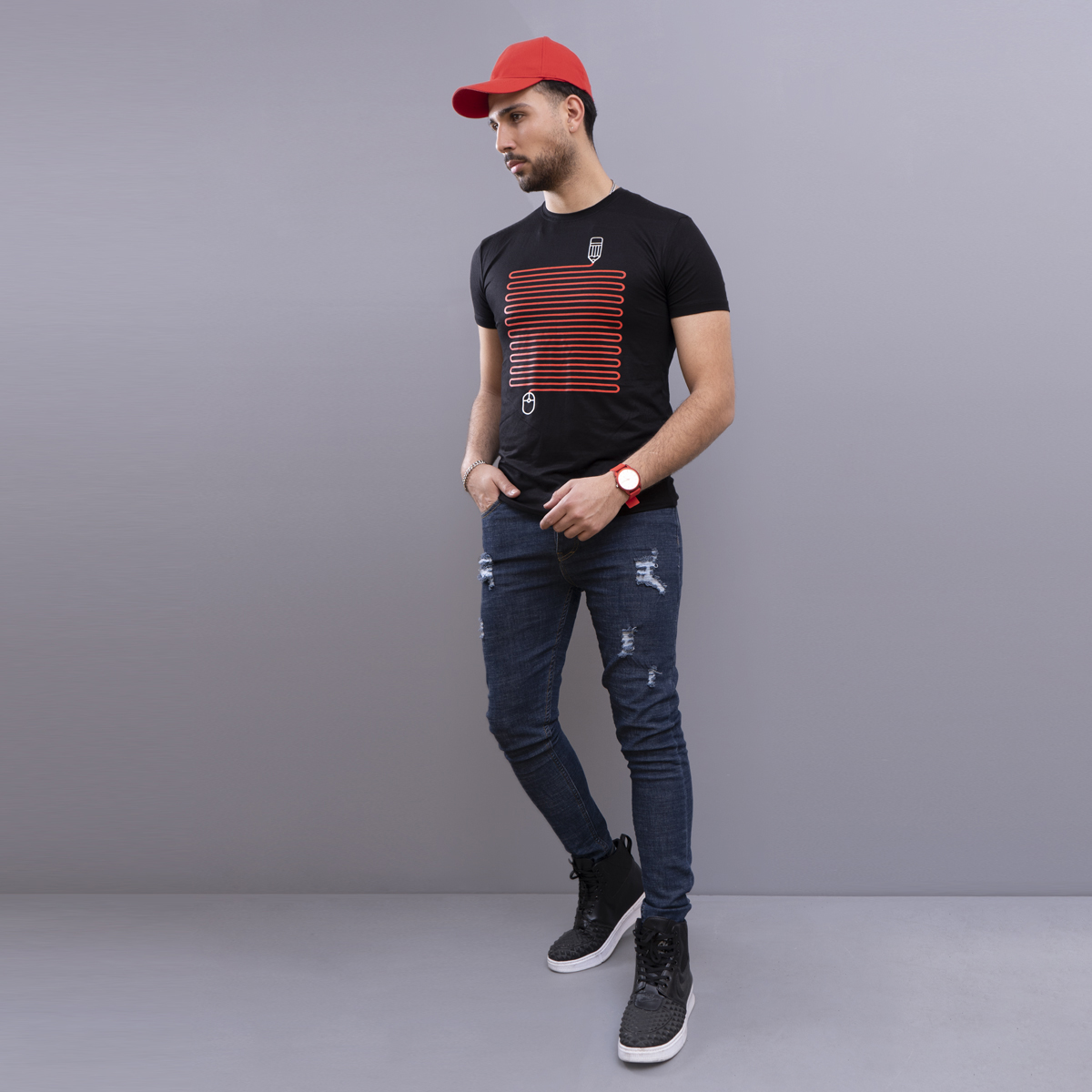 تیشرت مردانه طرح مداد مشکی
