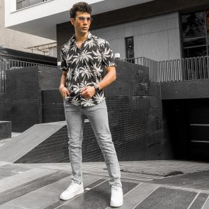 پیراهن هاوایی مردانه مشکی سفید مدل Riofer