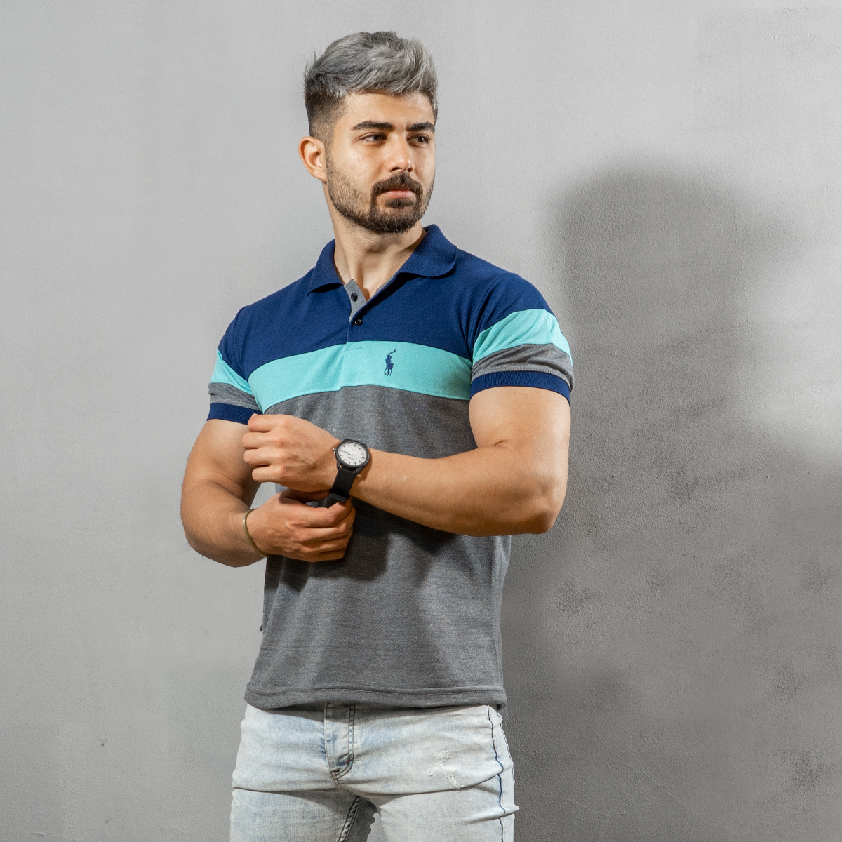 تیشرت مردانه رنگ طوسی سرمه ای مدل chian
