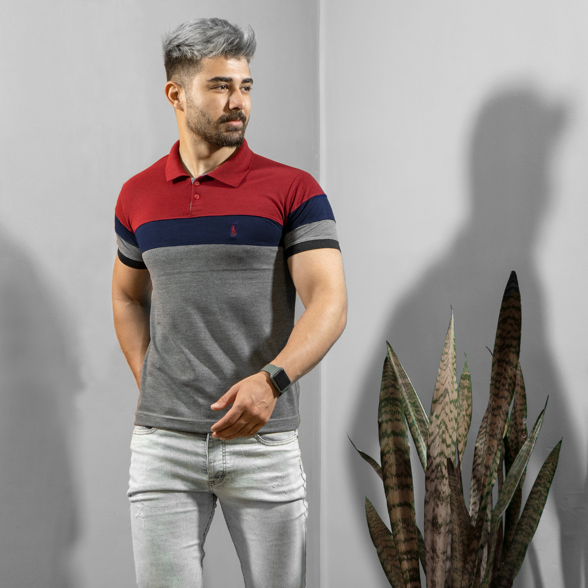 تیشرت مردانه رنگ طوسی زرشکی مدل chian