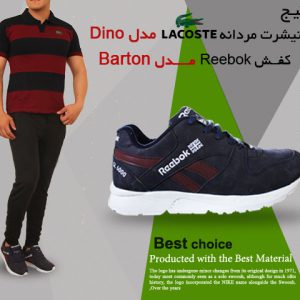 پکیج تیشرت مردانه LACOSTE مدل DINO کفش REBOOK مدل BARTON