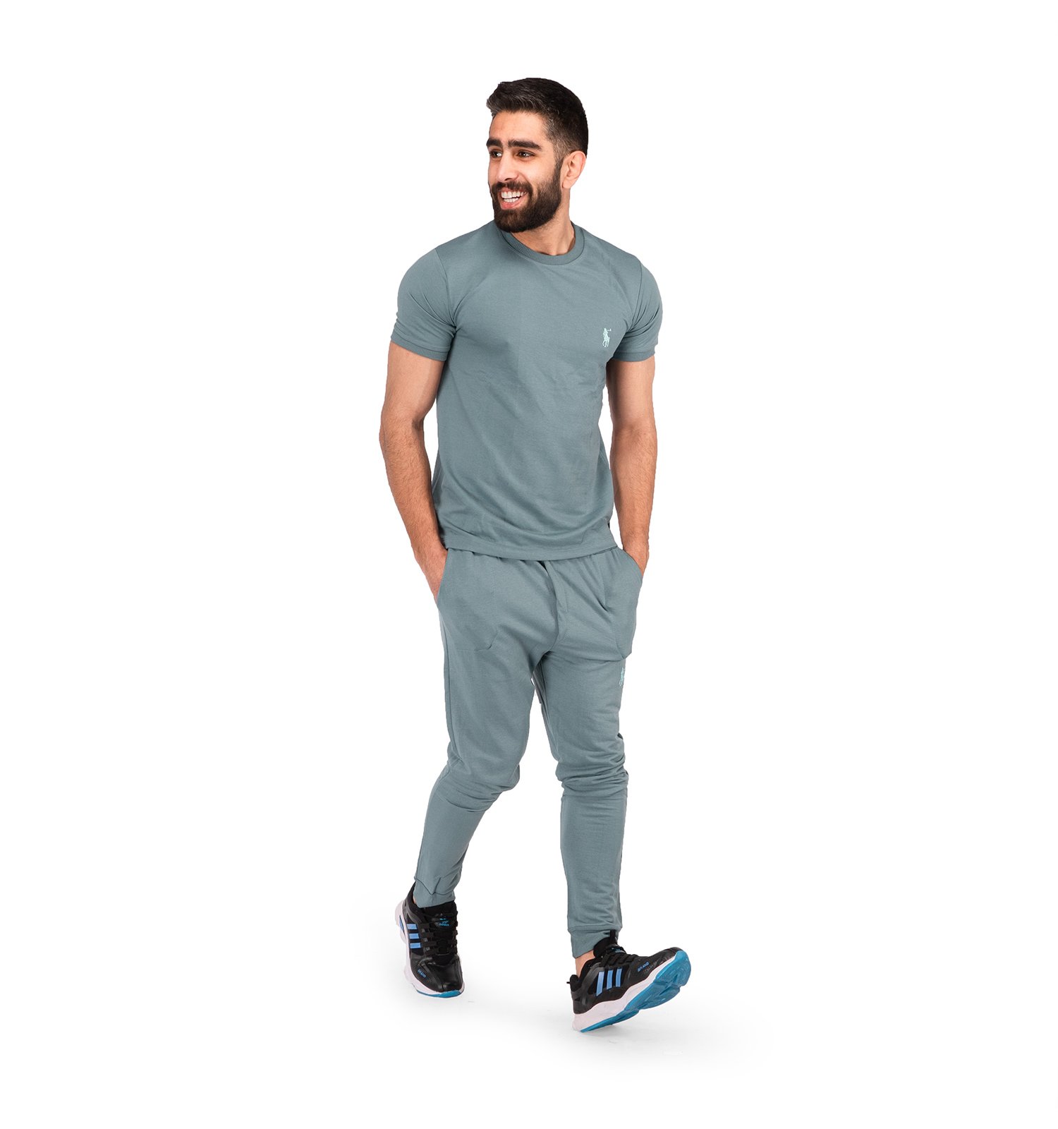 ست تیشرت شلوار مردانه آستین کوتاه Polo ساده یقه گرد مدل 43129