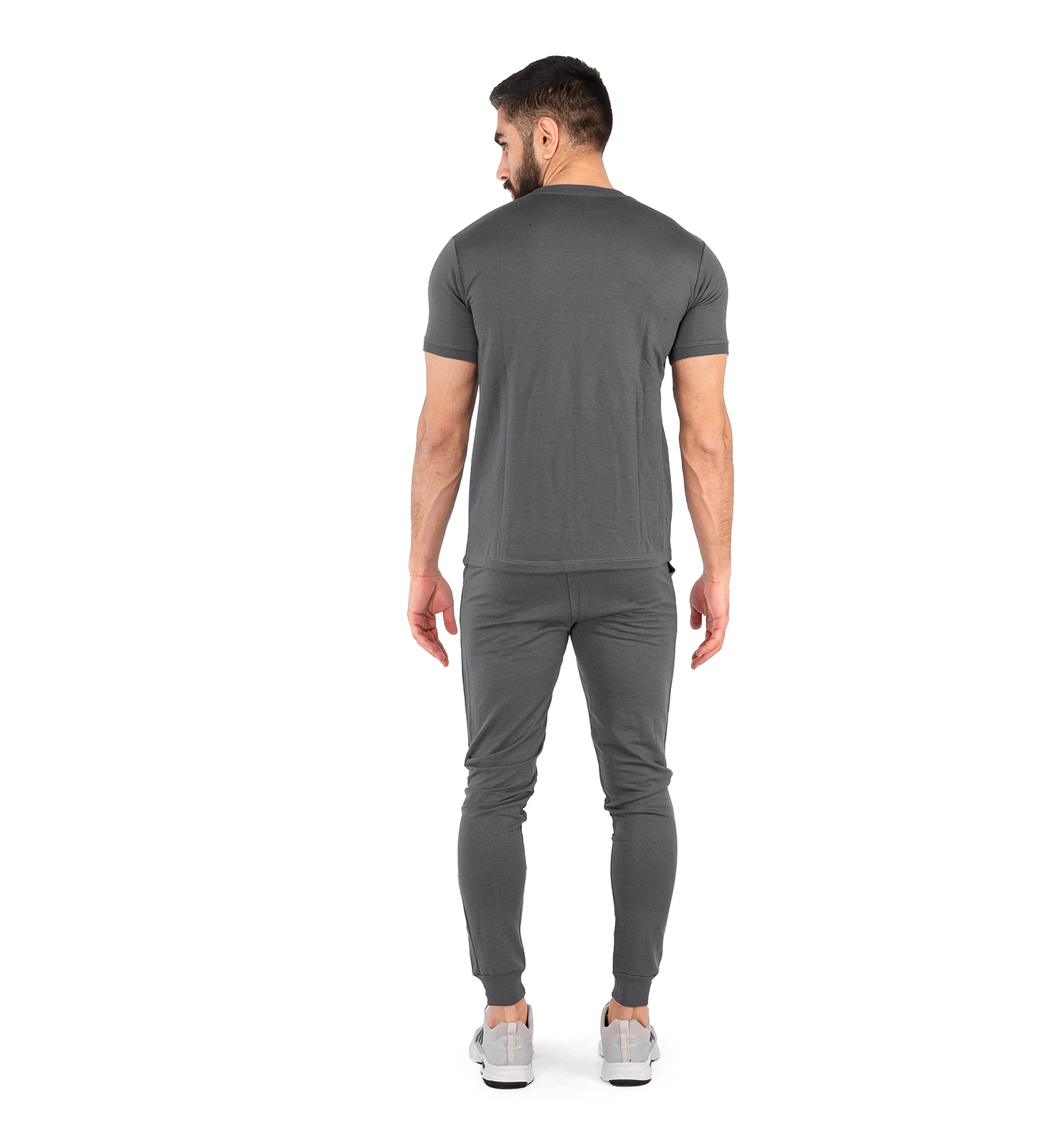 ست تیشرت شلوار مردانه آستین کوتاه طوسی Polo ساده یقه گرد مدل 43134