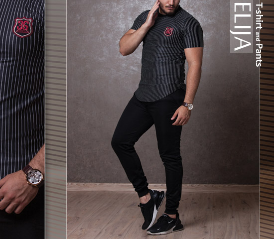 ست تیشرت شلوار مدل Elija مشکی +ساعت هدیه