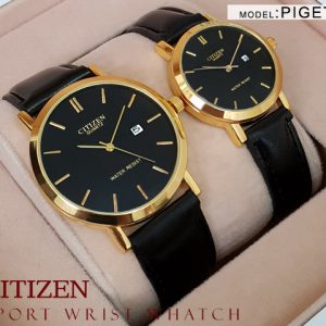 ست ساعت مچی مردانه زنانه Citizen مدل Piget طلایی