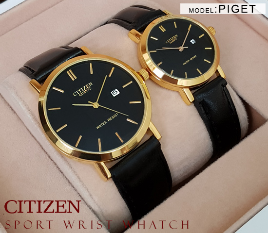 ست ساعت مچی مردانه زنانه Citizen مدل Piget طلایی