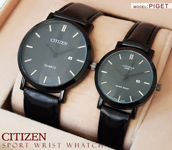 ست ساعت مچی مردانه زنانه Citizen مدل Piget مشکی –