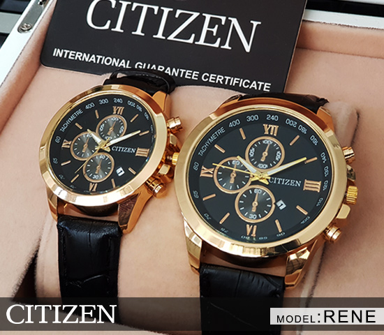 ست ساعت مچی مردانه زنانه Citizen مدل Rene صفحه مشکی