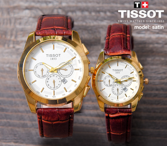 ست ساعت مچی Tissot مدل Satin بند قهوه ای