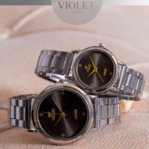 ست ساعت مچی مردانه زنانه Violet مدل Lara بند فلزی نقره ای