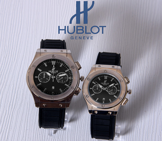 ست ساعت مچی مردانه زنانه Hublot مدل Iso صفحه مشکی