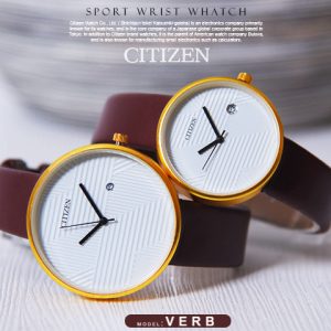 ست ساعت مچی مردانه زنانه Citizen مدل Verb بند قهوه ای –