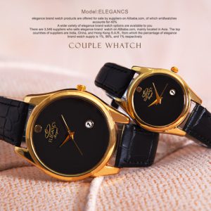 ست ساعت مچی مردانه زنانه ELEGANCS بند مشکی –