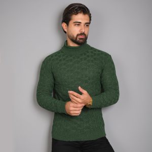 پلیور یقه اسکی سبز طرح لوزی مردانه مدل G10