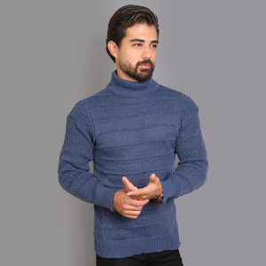 پلیور یقه اسکی آبی طرح کرکره ای مردانه مدل R10