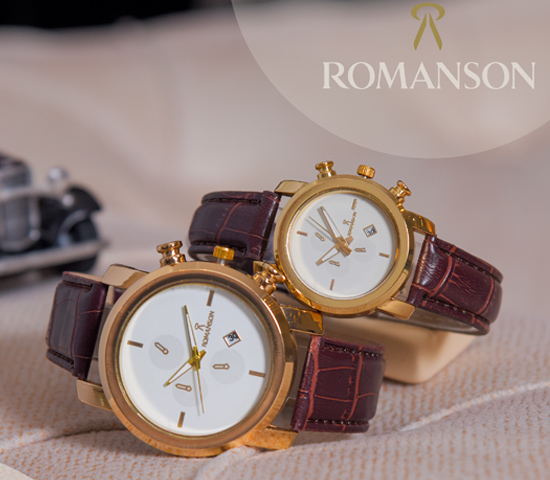 ست ساعت مچی زنانه ومردانه Romanson مدل David قهوه ای