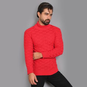 پلیور یقه اسکی قرمز طرح لوزی مردانه مدل G10