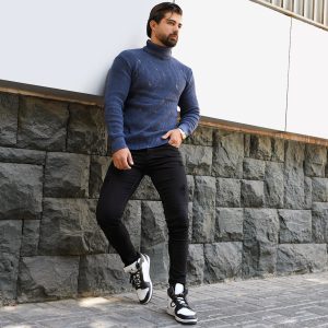 پلیور یقه اسکی سرمه ای زاپ دار مردانه مدل U10