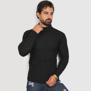 پلیور یقه اسکی مشکی طرح لوزی مردانه مدل G10