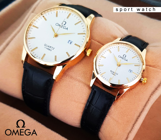 ست ساعت زنانه مردانه Omega مدل Exel بندمشکی –