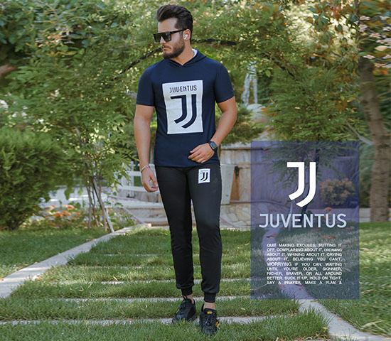 ست تیشرت کلاهدار شلوار Juventus مدل Vargas سورمه ای