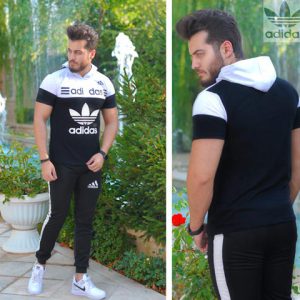 ست تیشرت کلاهدارو شلوار Adidas مدل kiuler مشکی