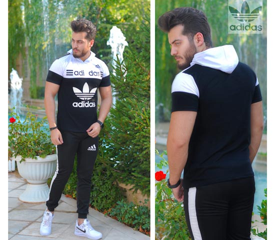 ست تیشرت کلاهدارو شلوار Adidas مدل kiuler مشکی