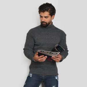 پلیوریقه اسکی طوسی تیره طرح کرکره ای مردانه مدل R10