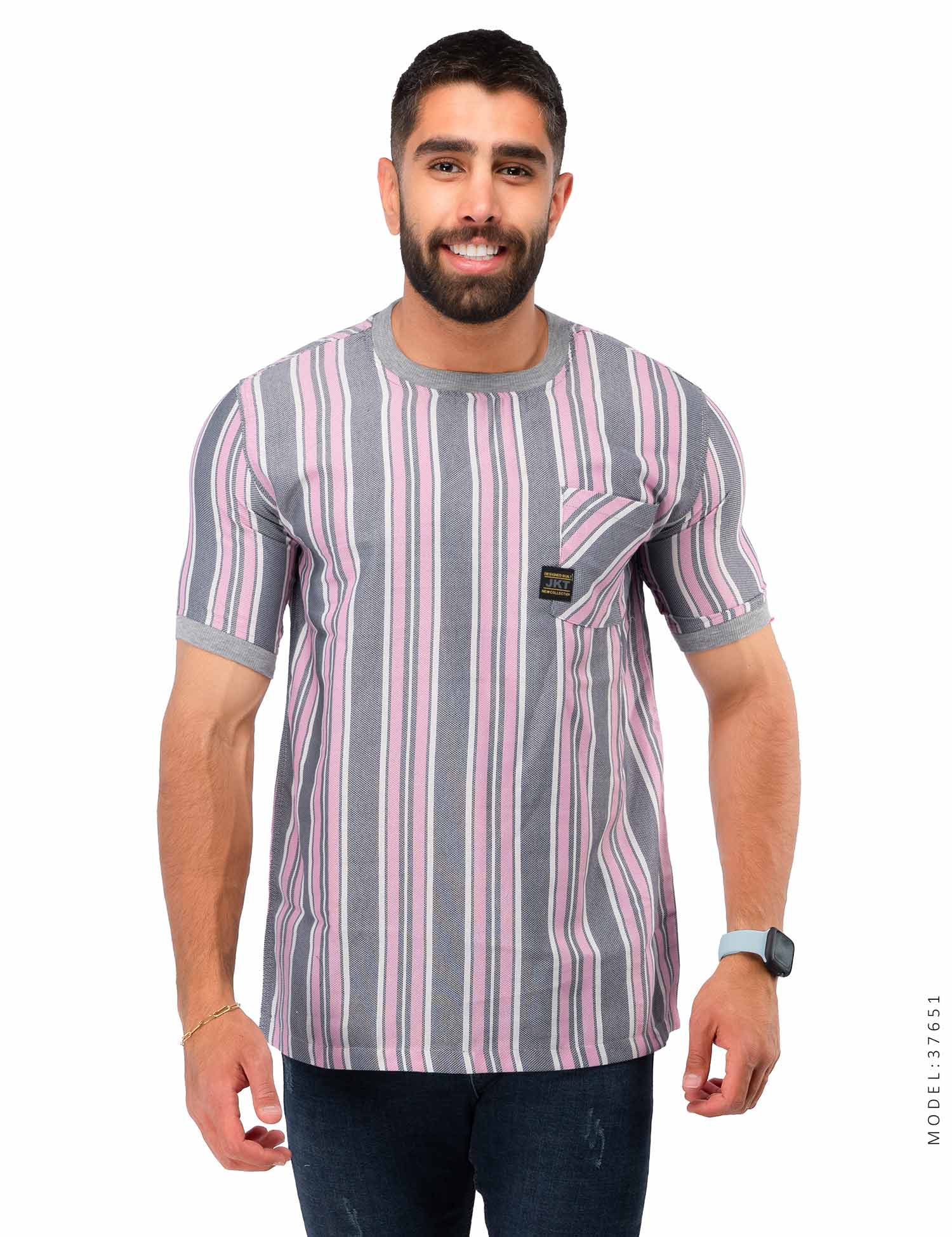 تیشرت مردانه کنفی راه راه Nika مدل 37651