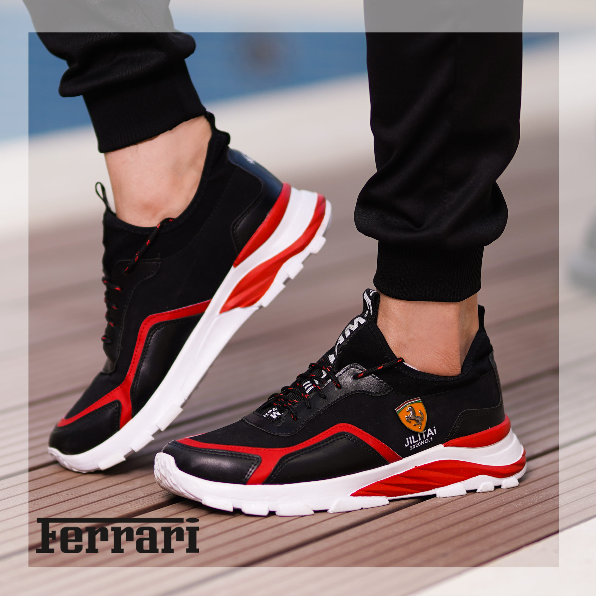 کفش مردانه Ferrari مدل JILITAi مشکی قرمز