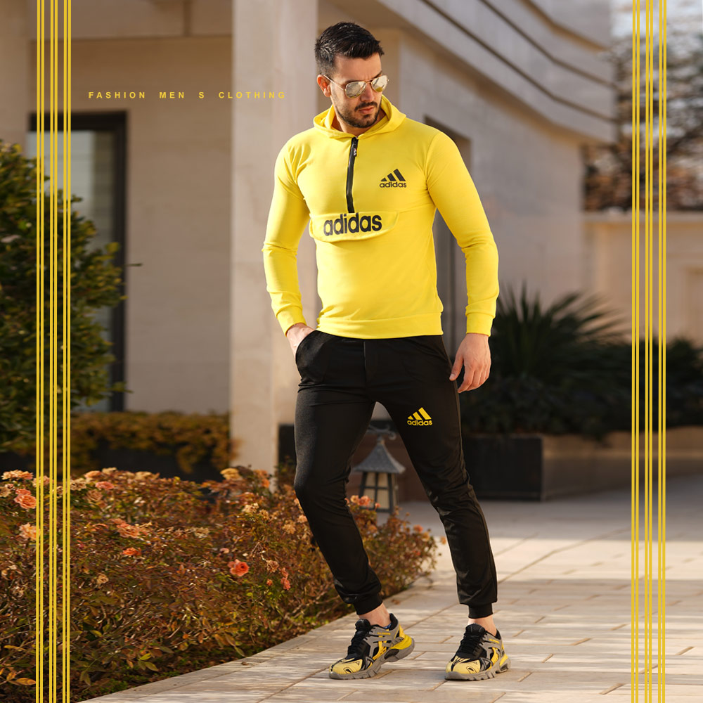 ست سویشرت شلوار نیم زیپ adidas مدل silence زرد