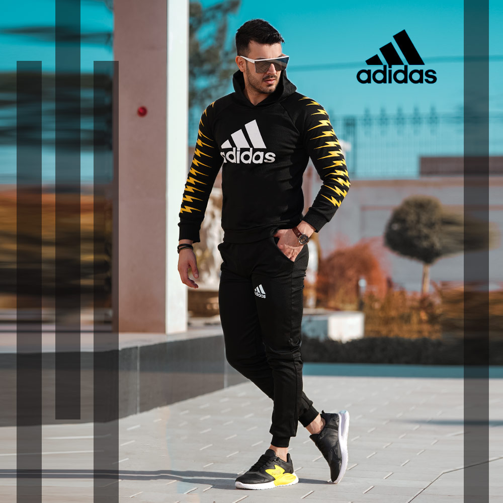 ست سویشرت شلوار Adidas مدل Rolex مشکی زرد