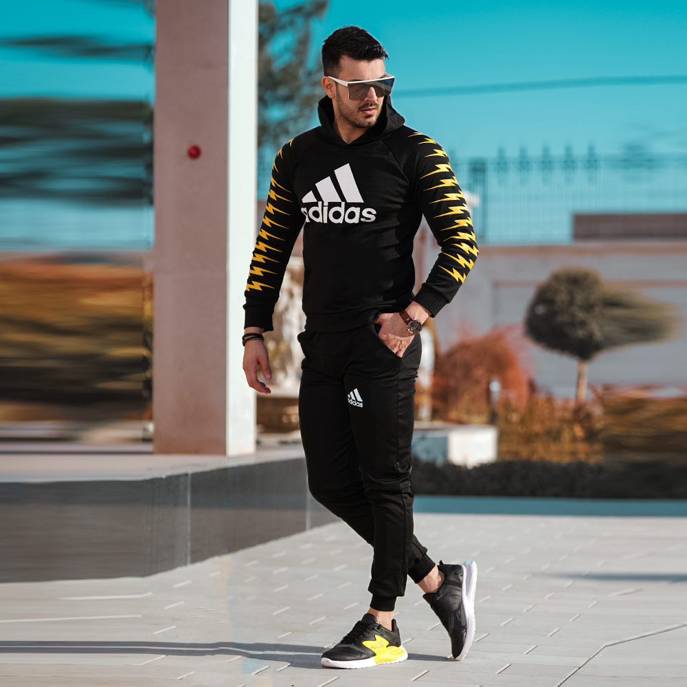 ست سویشرت شلوار Adidas مدل Rolex مشکی زرد