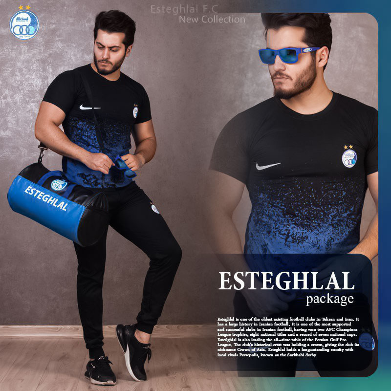 پکیج ست تیشرت شلوار استقلال مدل Captain ساک ورزشی استقلال