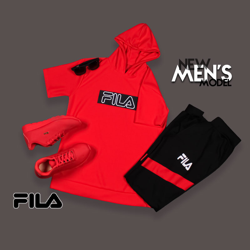 ست تیشرت شلوار کلاهدار Fila مدل chikom قرمز
