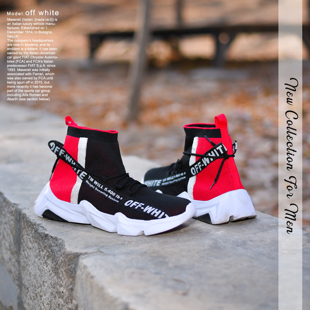 کفش ساقدار off white مدل TM will مشکی قرمز