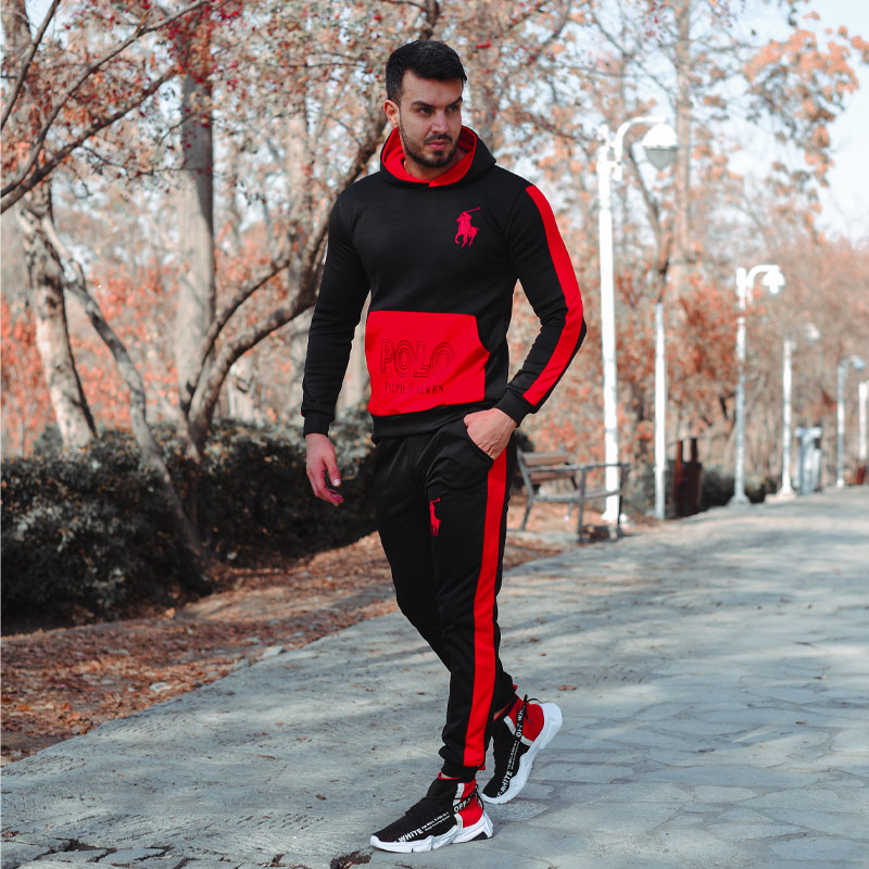 ست سویشرت شلوار Polo مدل ralph lauren مشکی قرمز