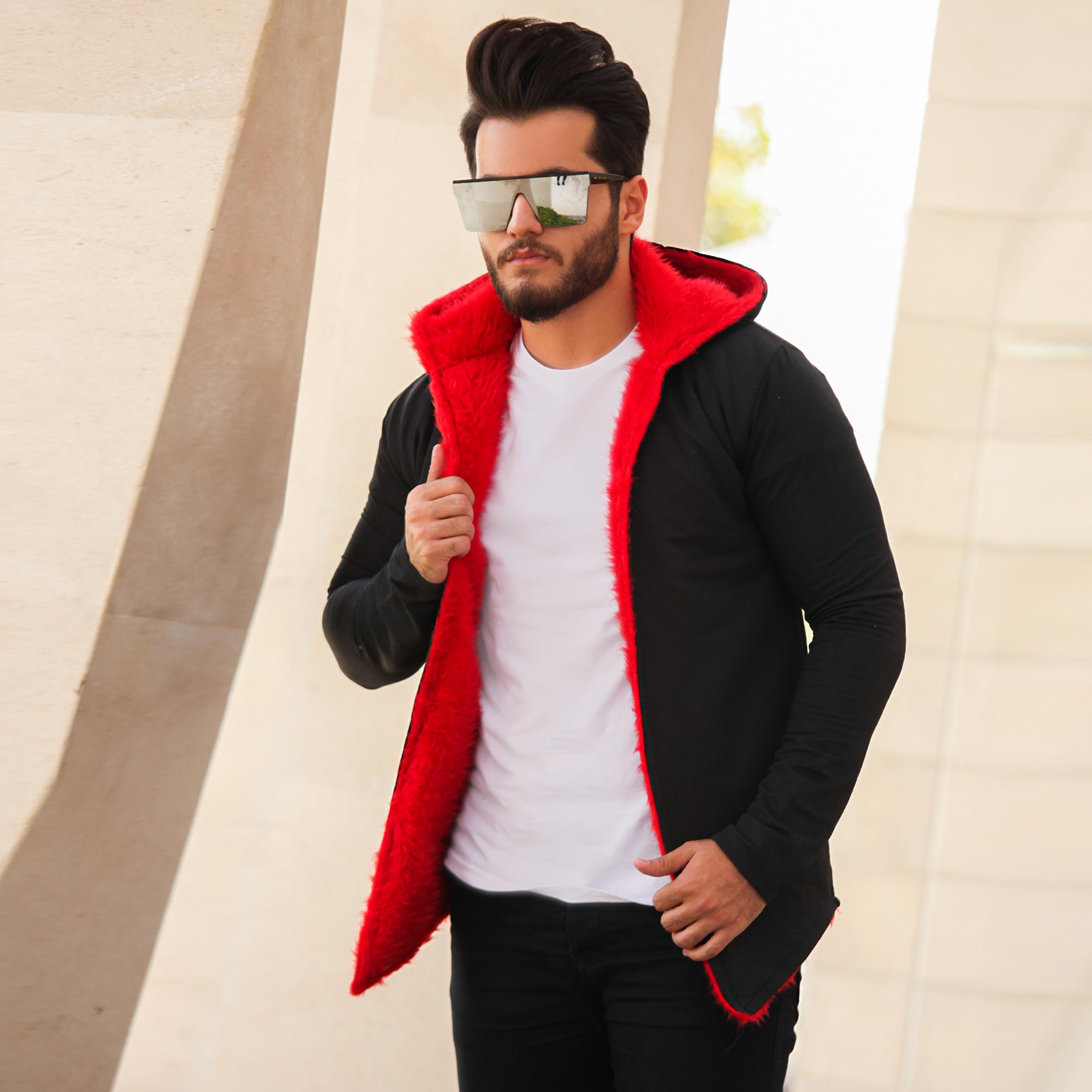 هودی مردانه Orp لبه خز قرمز