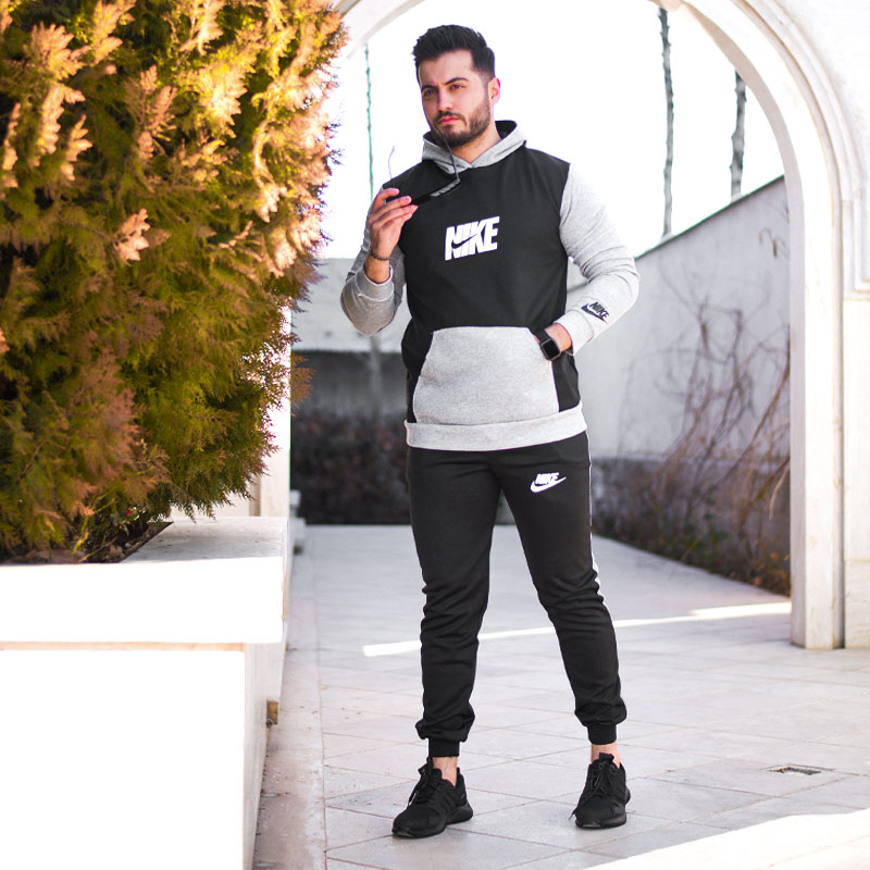 سویشرت شلوار Nike مدل Bamdad مشکی سفید