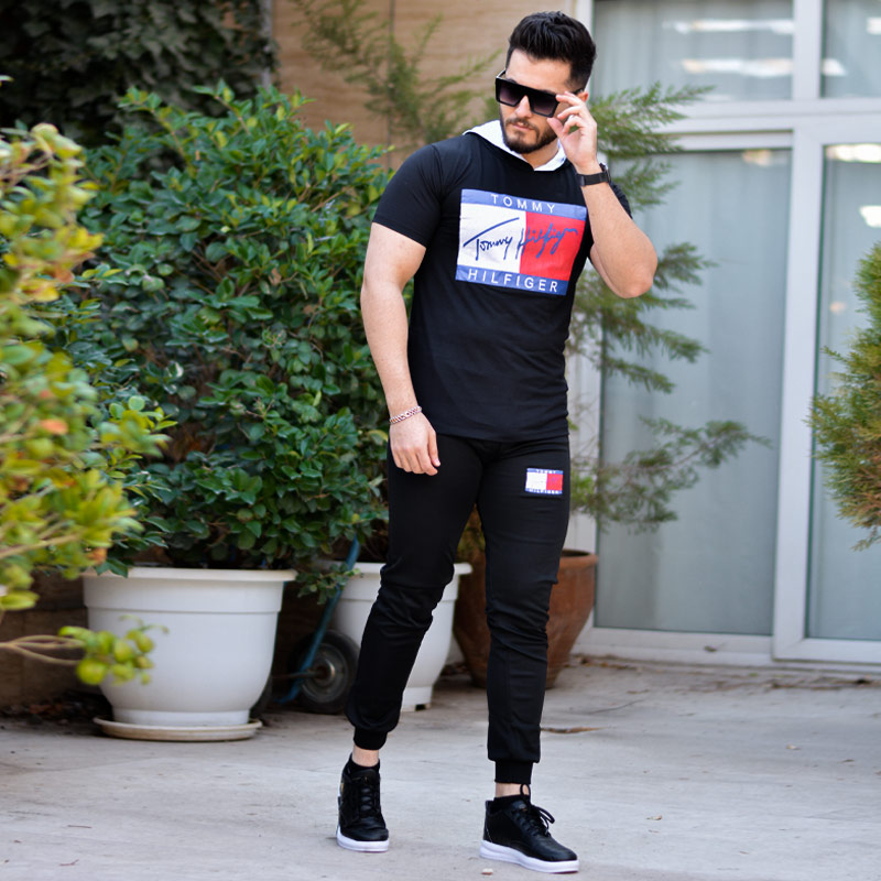 ست تیشرت شلوار کلاهدار tommy مدل Hilfiger مشکی