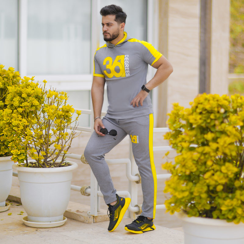 ست تیشرت شلوار مردانه کلاهدار ۳۶۱ مدل Alfa طوسی