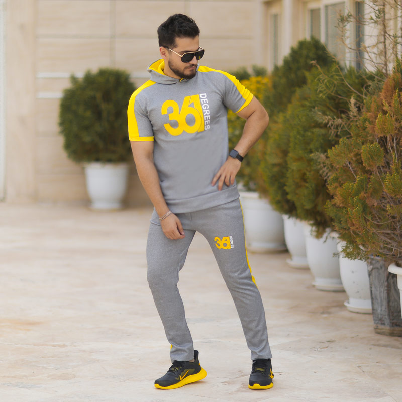 ست تیشرت شلوار مردانه کلاهدار ۳۶۱ مدل Alfa طوسی