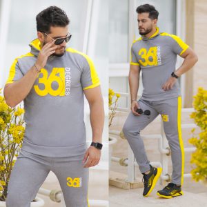 ست تیشرت شلوار مردانه کلاهدار ۳۶۱ مدل Alfa طوسی